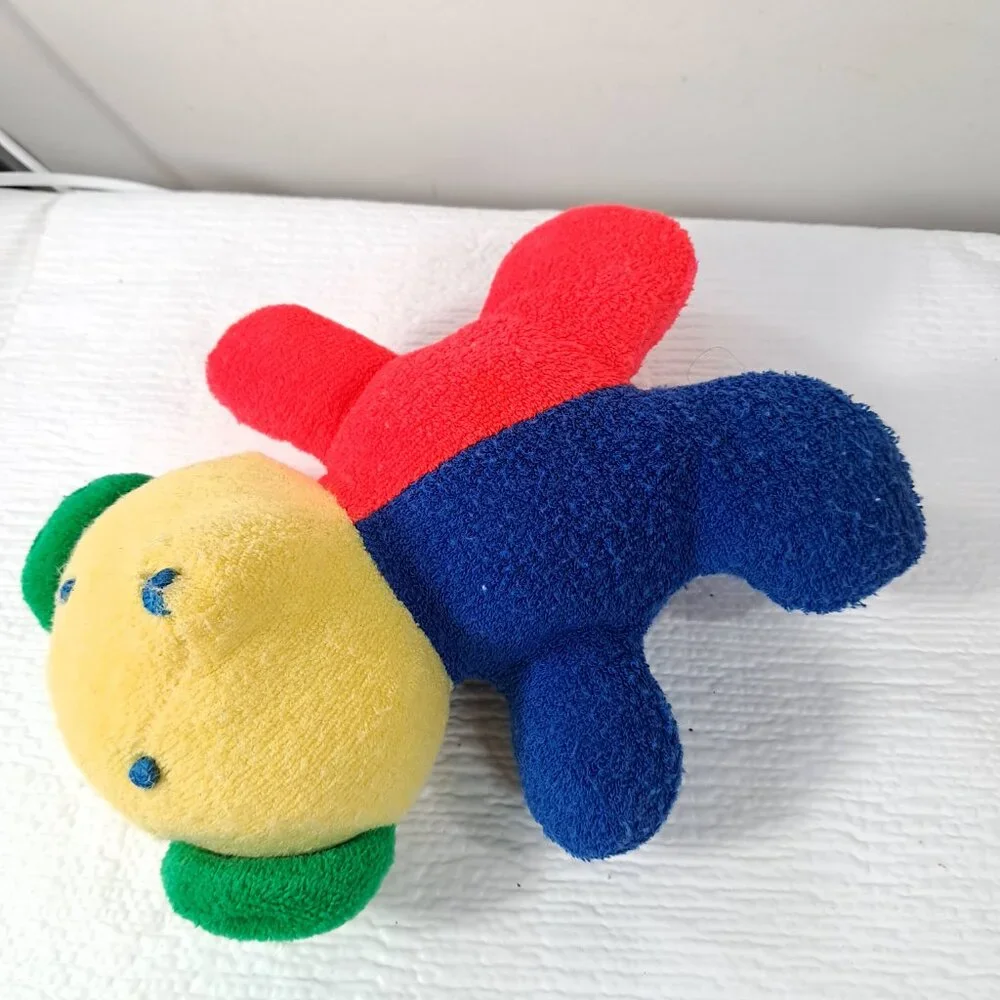 Vintage Eden Teddy Bear Plush Baby Rattle‎ Toy Primary Colorblock Terry cloth